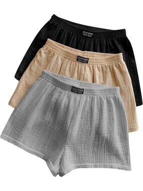 Women's Khaki Grey Black Summer Packs Elastic Waist Wide Leg Casual Shorts